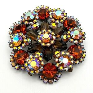 Verified Juliana D&E Rhinestone Brooch Amber Topaz AB Japanned Book‎ Piece  2.5"